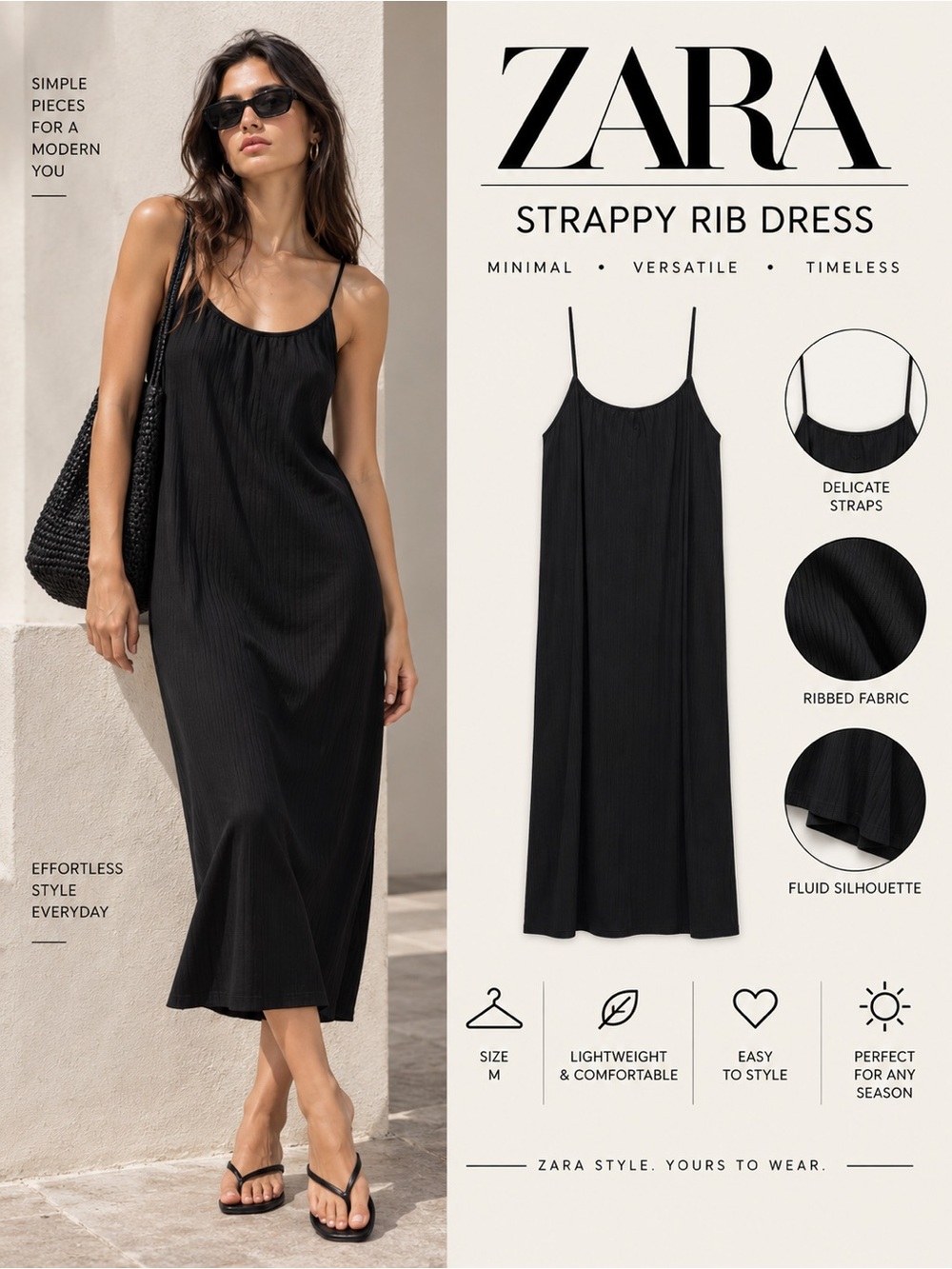 Zara Black Strappy Rib Dress